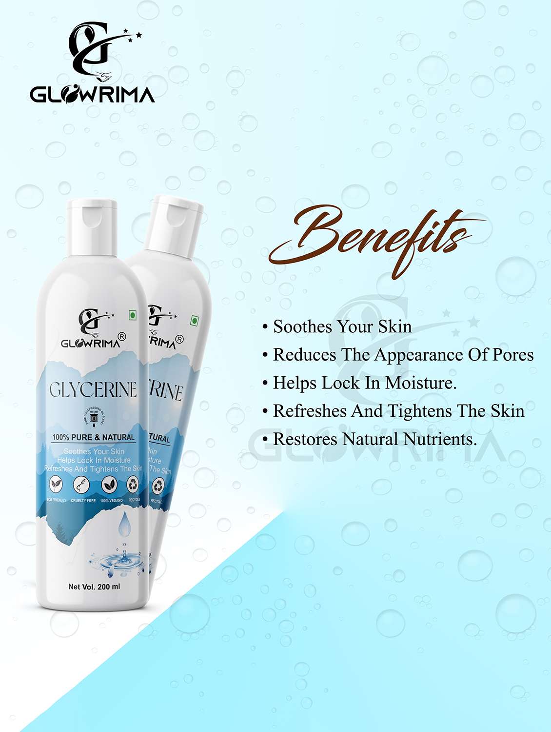 glowrima 100% natural glycerine for cleansing & refreshing skin pore tightening 200ml (pack of 2) - 18722514 -  Standard Image - 2