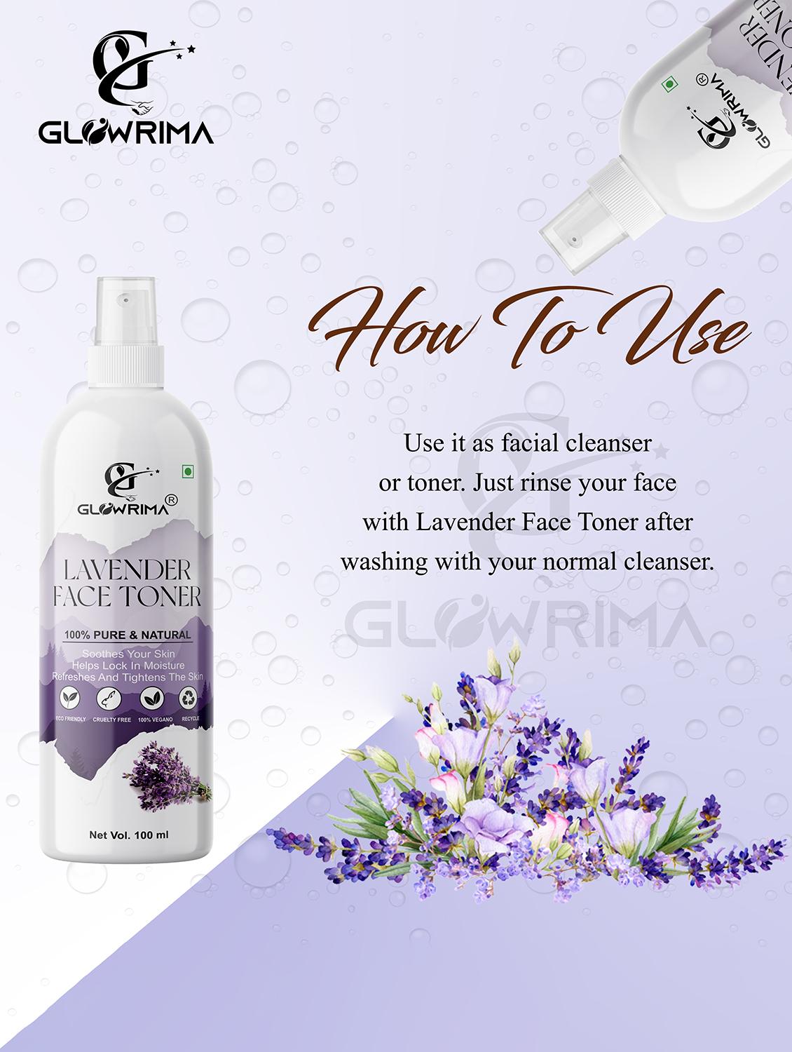 glowrima 100% natural lavender toner for cleansing & refreshing skin pore tightening toner with spray 200ml (pack of 1) - 18722516 - Standard Image - 2