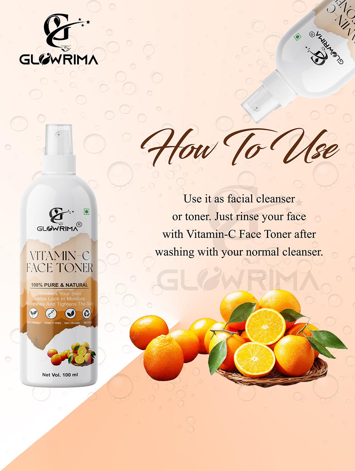 glowrima 100% natural vitamin-c toner for cleansing & refreshing skin pore tightening toner with spray 200ml (pack of 1) - 18722525 - Standard Image - 2