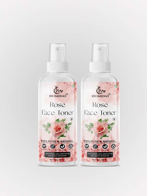 biomidas 100% natural rose toner for cleansing & refreshing skin pore tightening toner with spray 60ml (pack of 2)