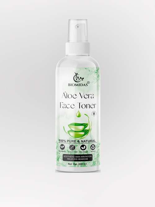 biomidas 100% natural aloe vera toner for cleansing & refreshing skin pore tightening toner with spray 200ml (pack of 1)