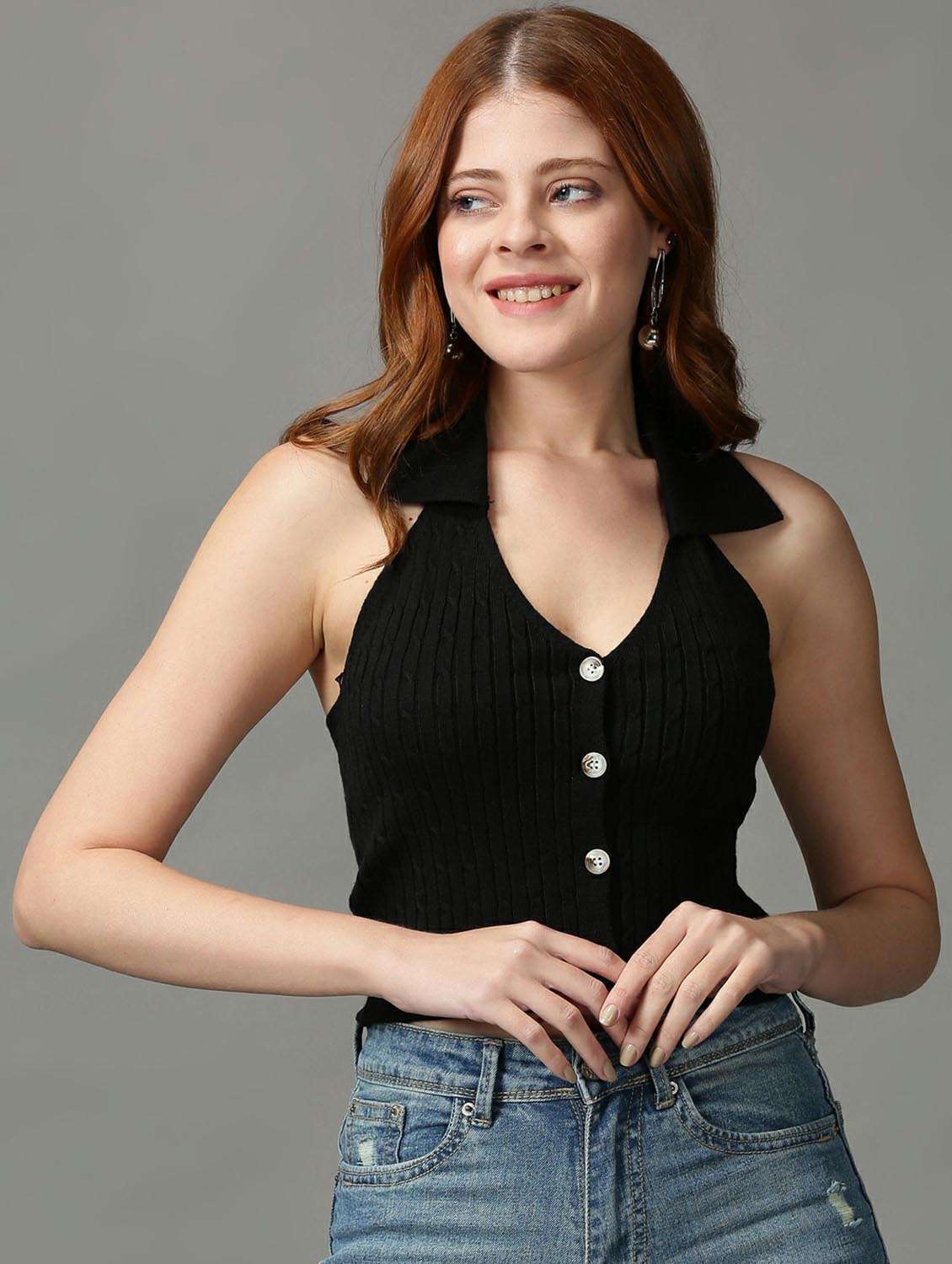 women's crop halter neck top