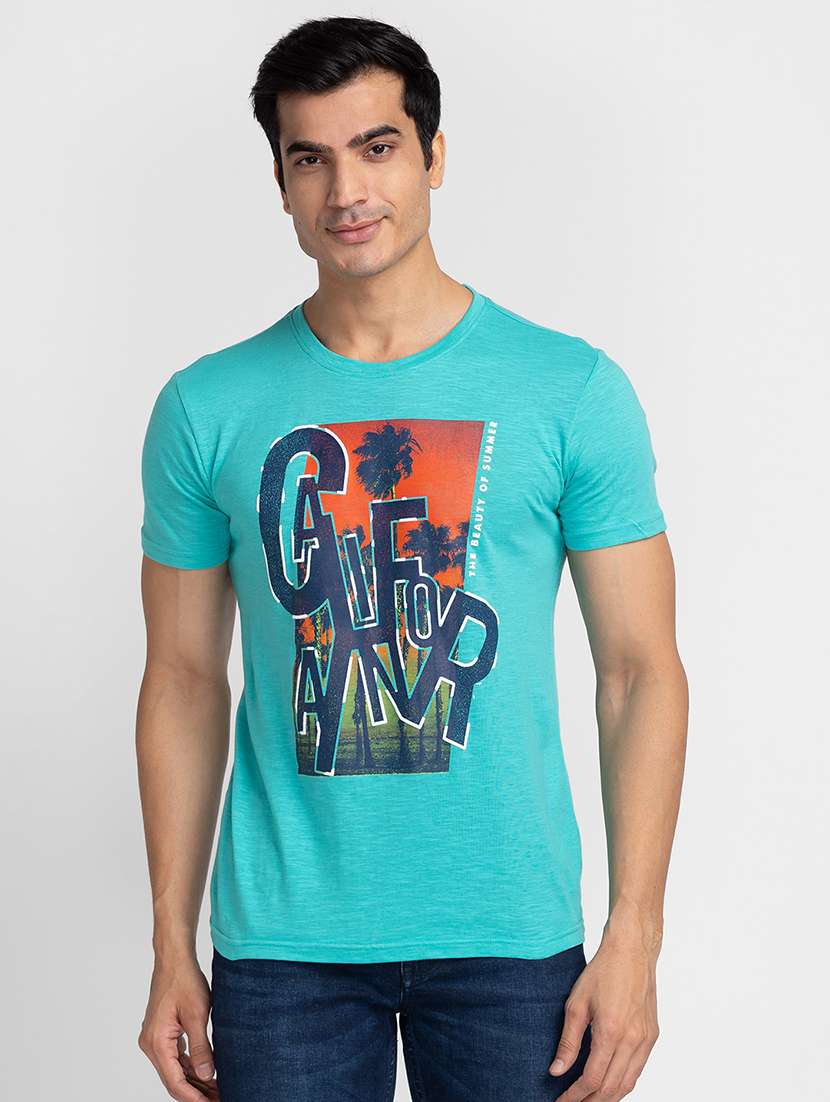 round neck chest printed regular t-shirt