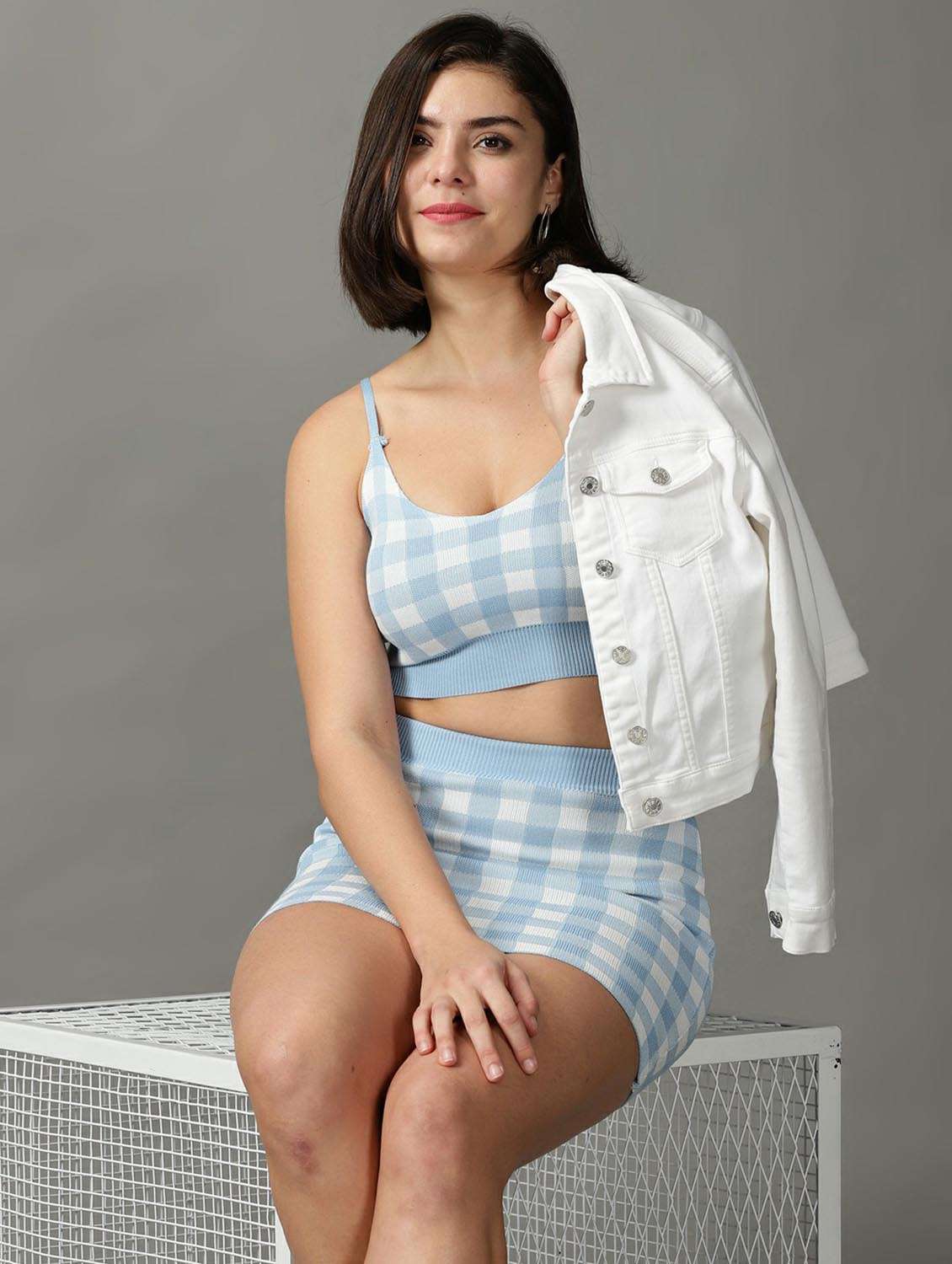 blue & white polyester top and skirt set - 18735131 -  Standard Image - 2