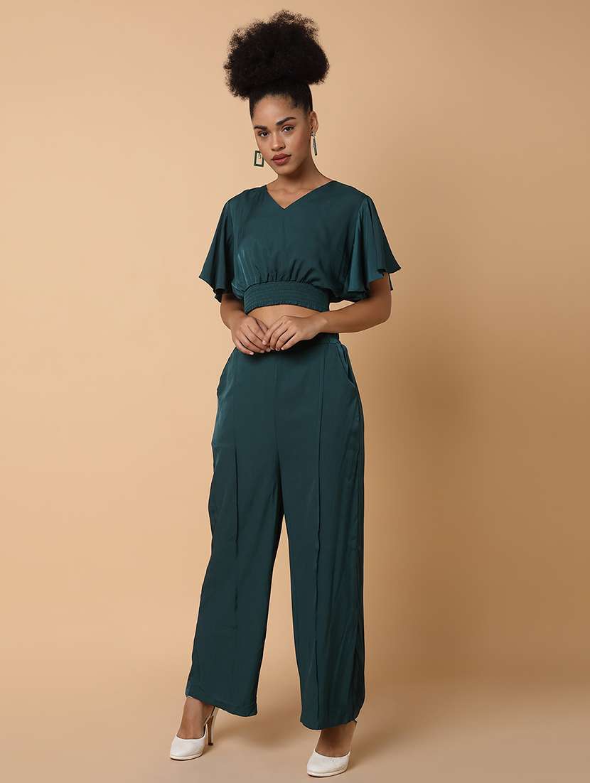 green polyester top and palazzos set - 18735134 - Standard Image - 2
