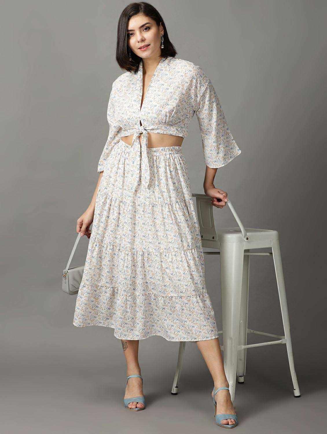 white polyester top and skirt set