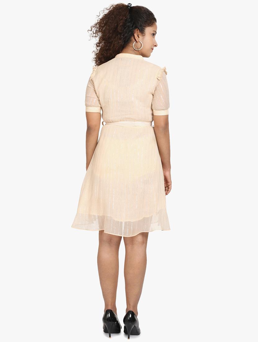 beige striped polyester a-line dress - 18735494 - Standard Image - 2
