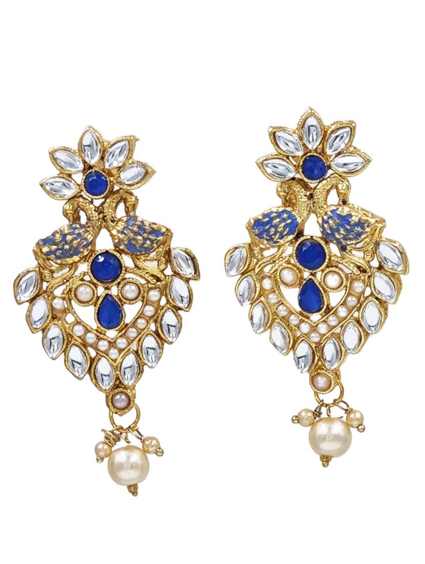  gold plated blue kundan traditional necklace earring set  - 18736470 -  Standard Image - 2