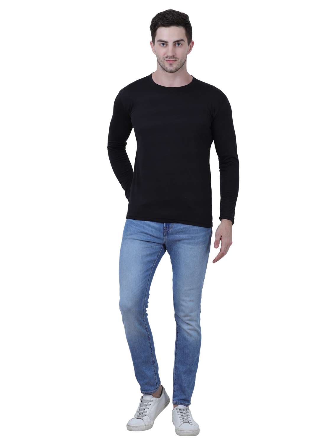 black colored round neck t-shirt - 18736517 -  Standard Image - 2