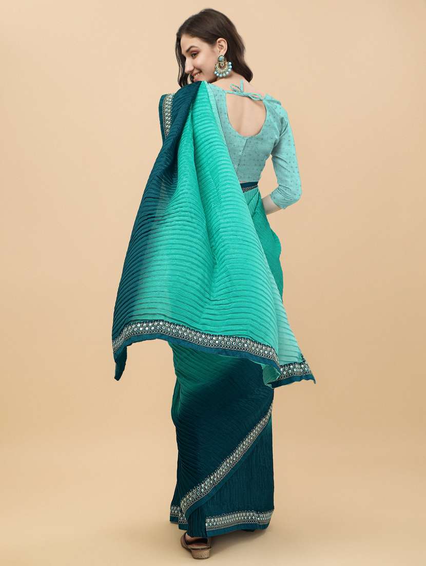 women's self design turquoise colored saree with blouse - 18736528 - Standard Image - 2