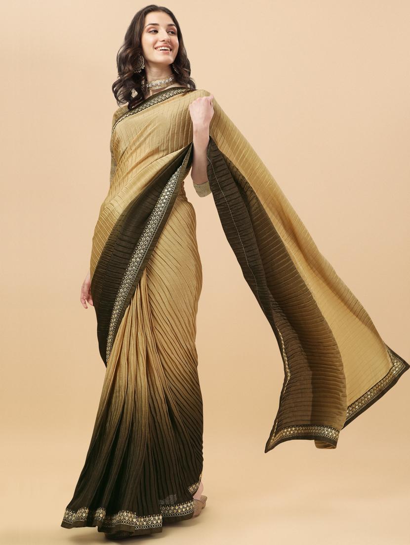 women's ombre beige colored saree with blouse