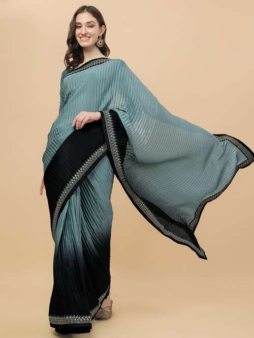women's bordered royal blue colored saree with blouse - 18736542 -  Standard Image - 0