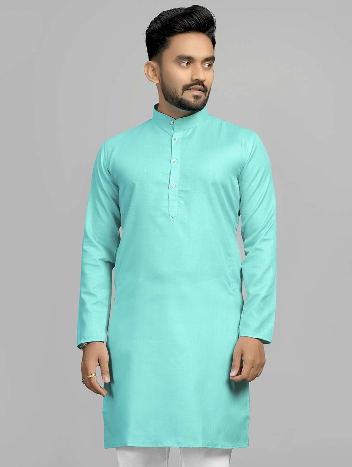 men solid mandarin neck long kurta