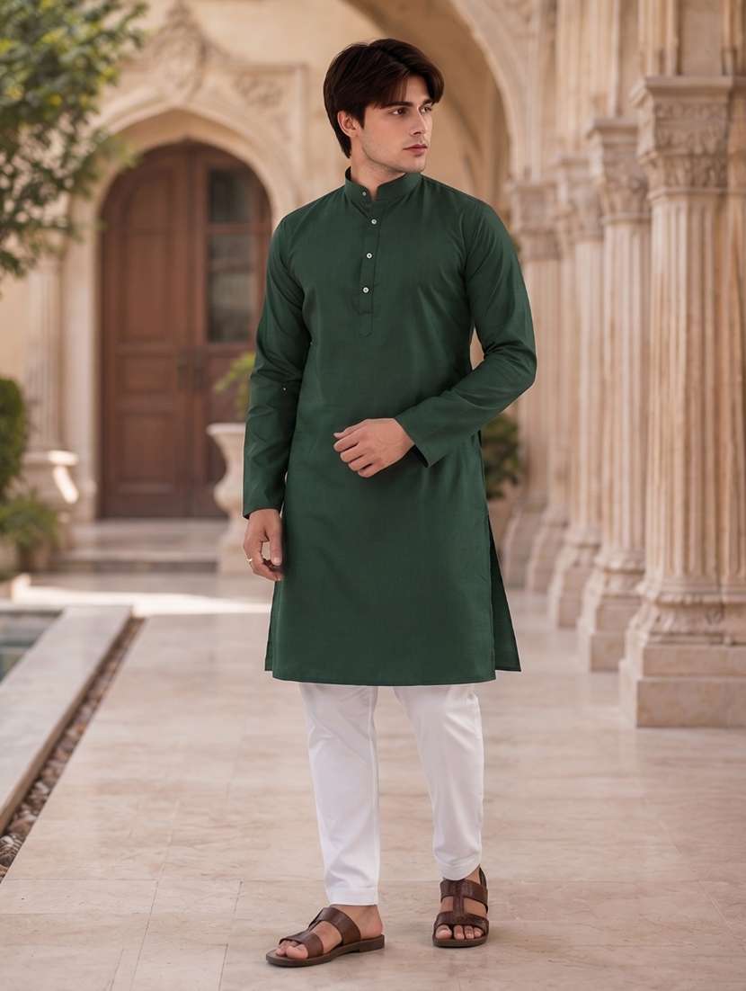 men solid mandarin neck long kurta - 18736565 -  Standard Image - 2