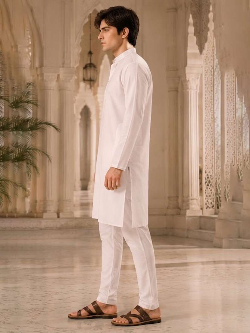 white solid mandarin neck kurta - 18736575 -  Standard Image - 2