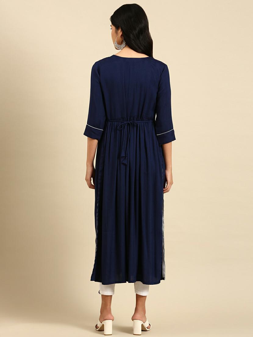 navy blue embroidered flared kurta - 18736735 - Standard Image - 2