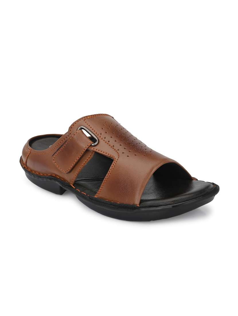 tan leather slip on sandals