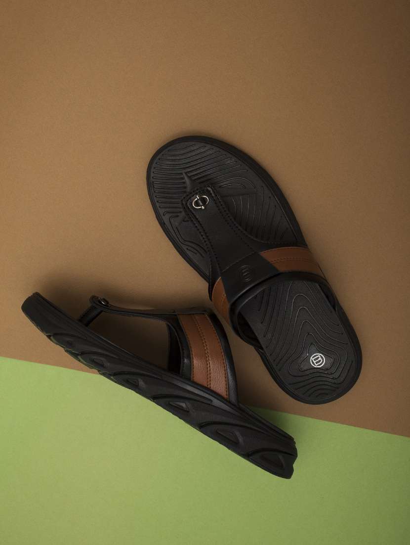 black synthetic & mesh slip on slippers