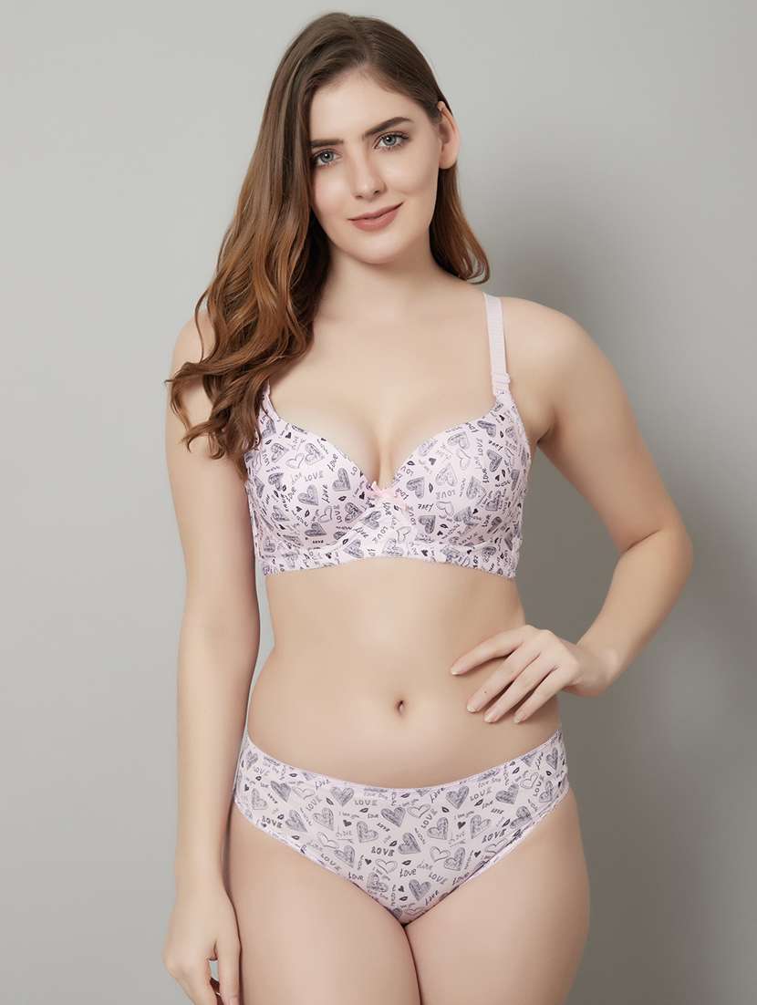 pink polyester bras and panty set