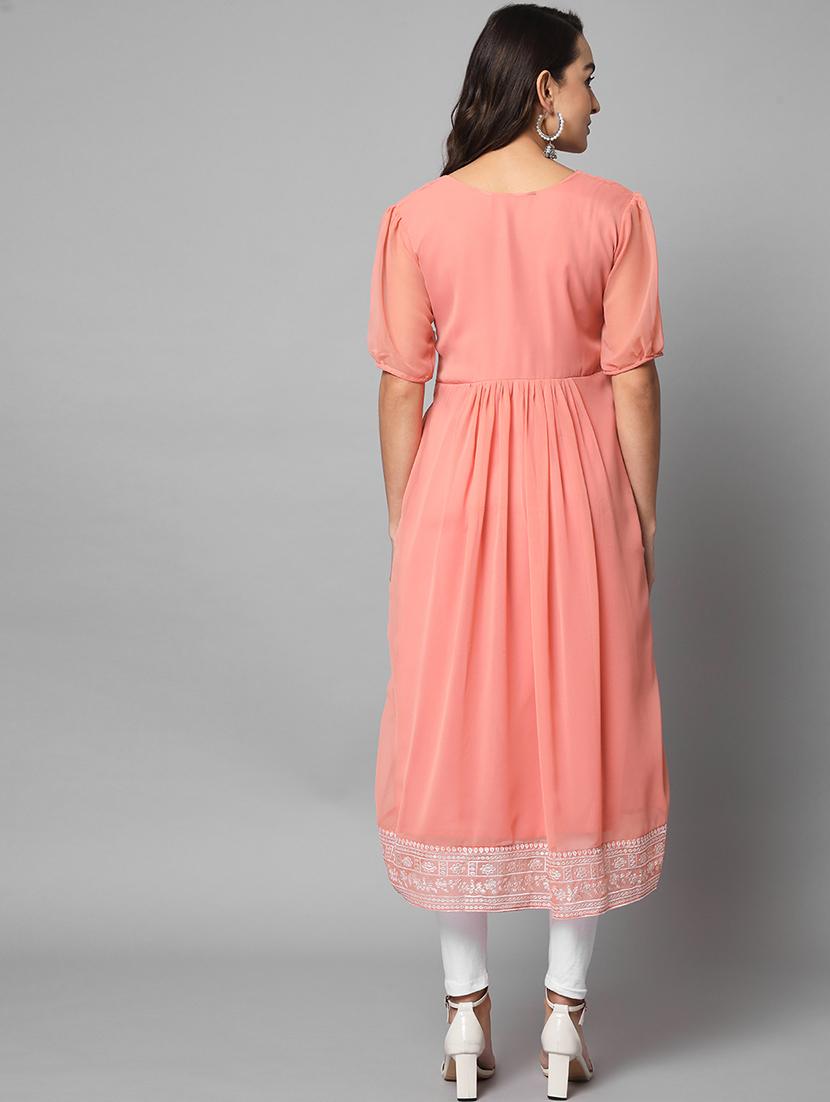 peach georgette flared kurta - 18738019 - Standard Image - 2