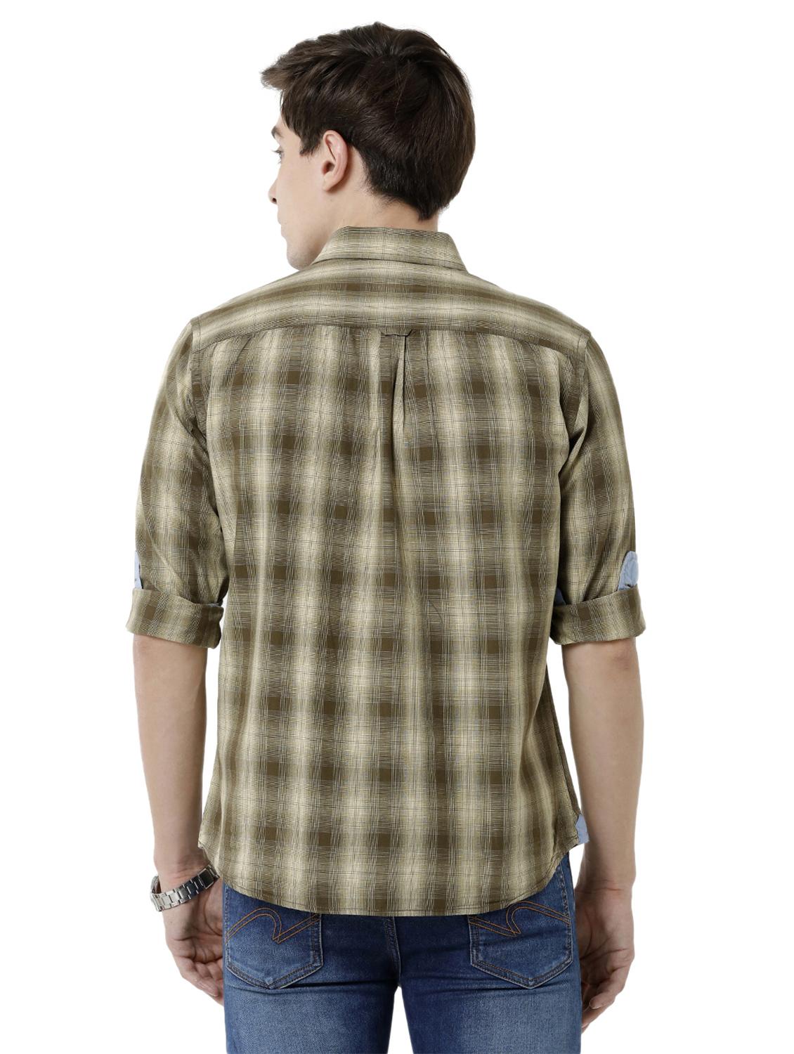 olive checkered casual shirt - 18738077 - Standard Image - 2