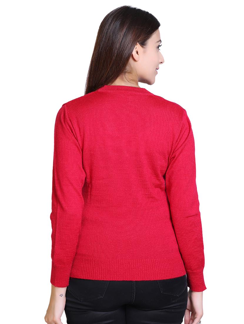 red v neck solid wool pullovers - 18738969 - Standard Image - 2