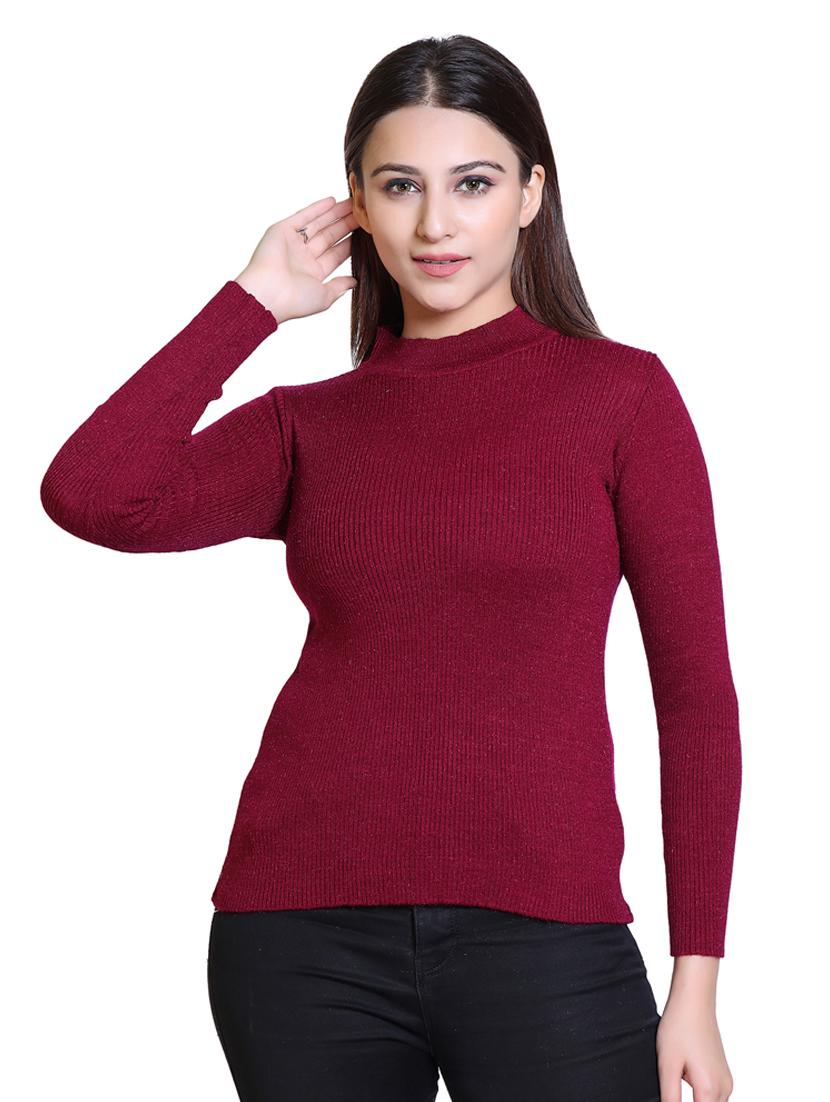 women maroon solid long sleeve pullover - 18738977 - Zoom Image - 0