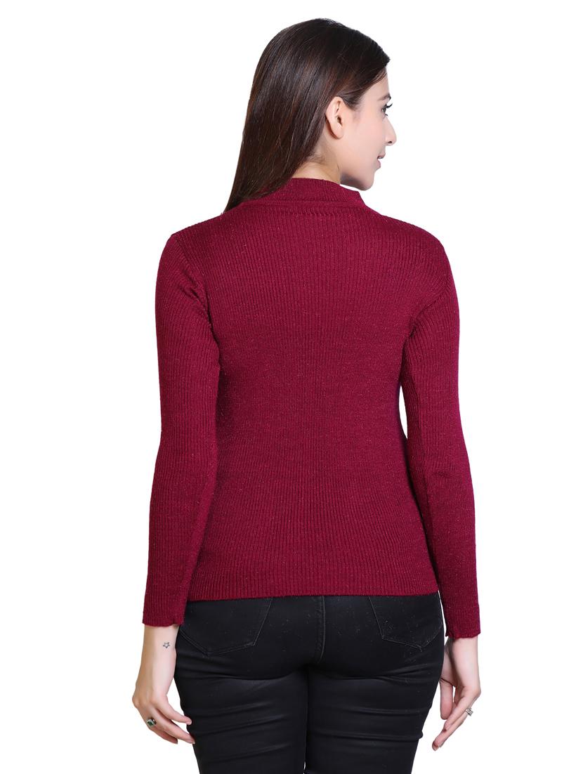 women maroon solid long sleeve pullover - 18738977 - Standard Image - 2