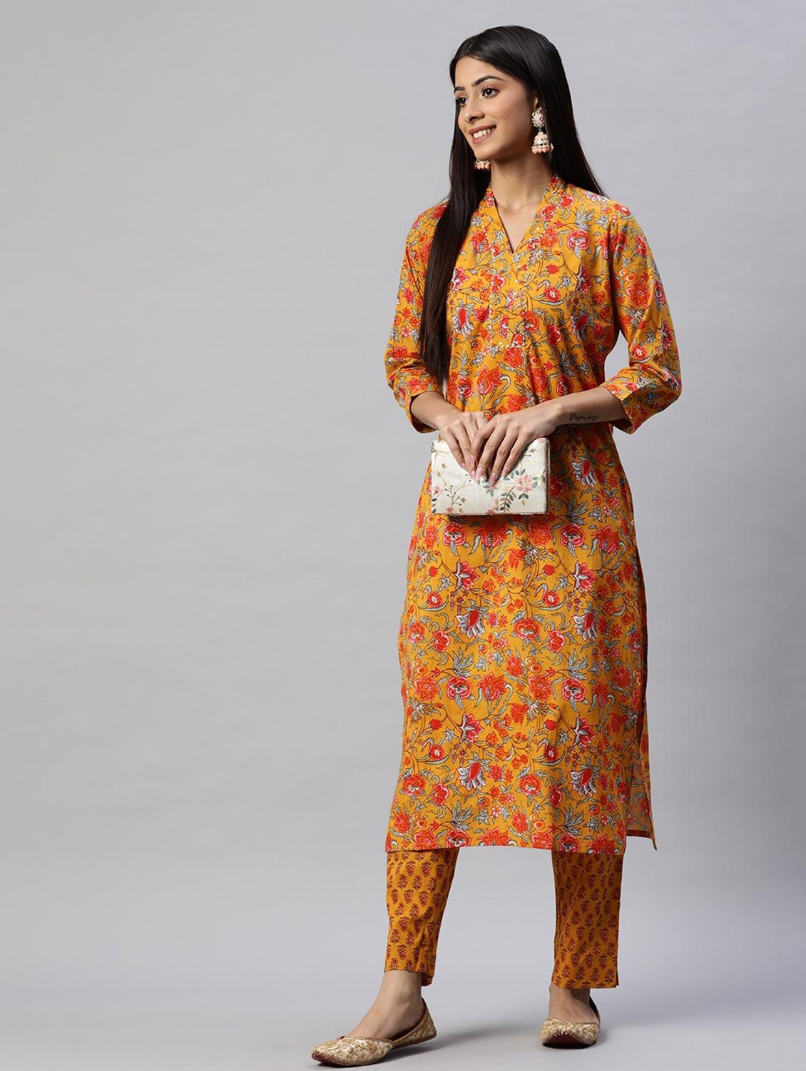 women three quarter sleeve kurta pant set