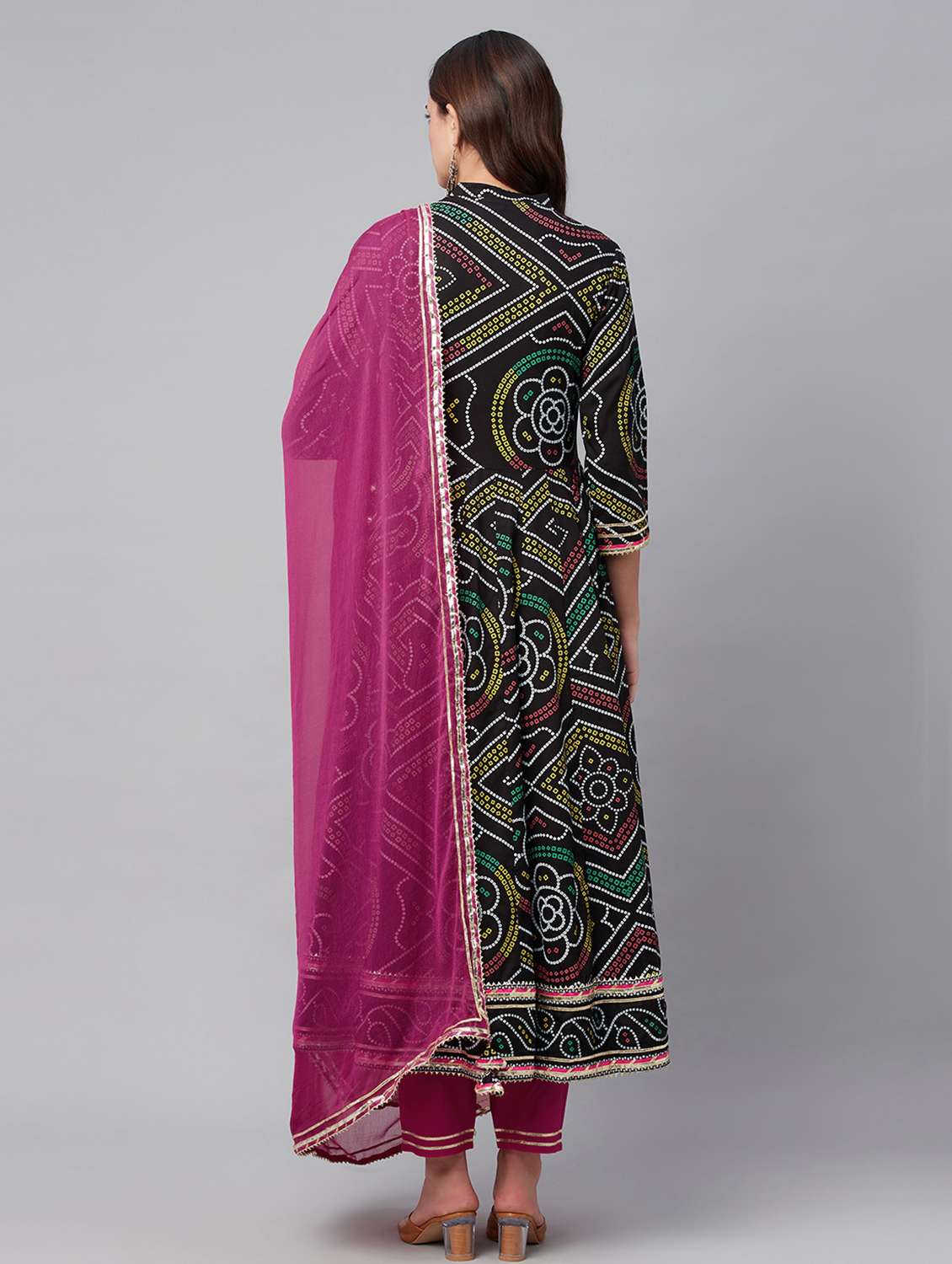 women three quarter sleeve anarkali kurta pant with dupatta set - 18739078 - Standard Image - 2
