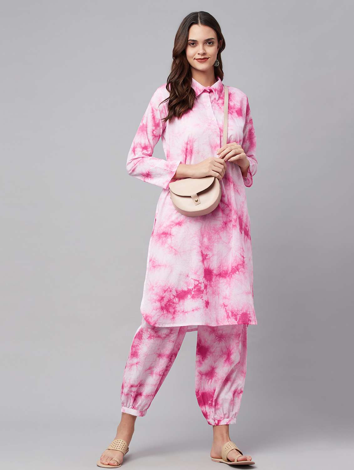 women long sleeve tie & dye kurta salwar set 