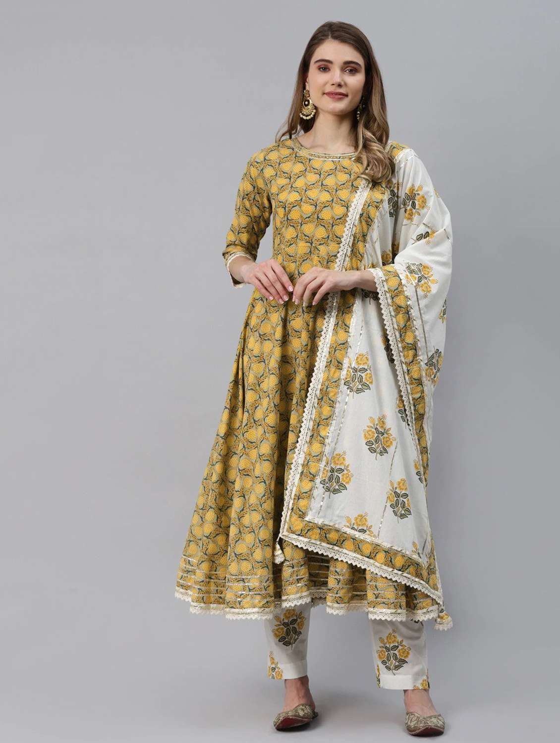 yellow cotton kurta pant  set