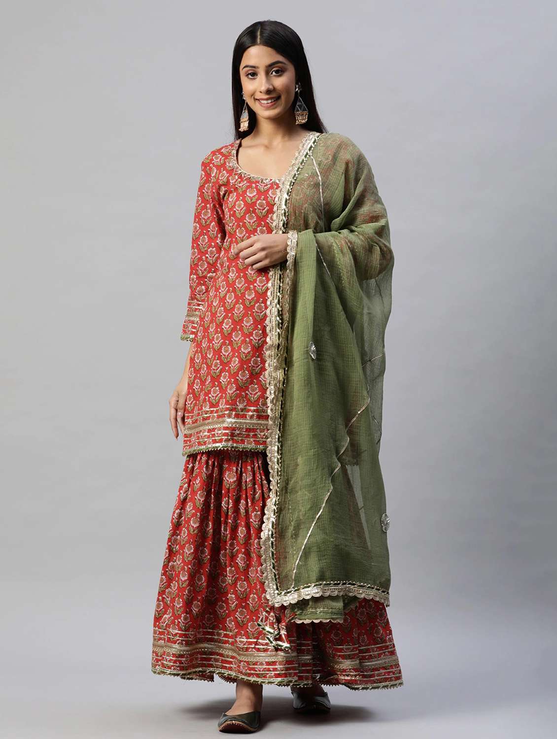 women kurta sharara set with dupatta