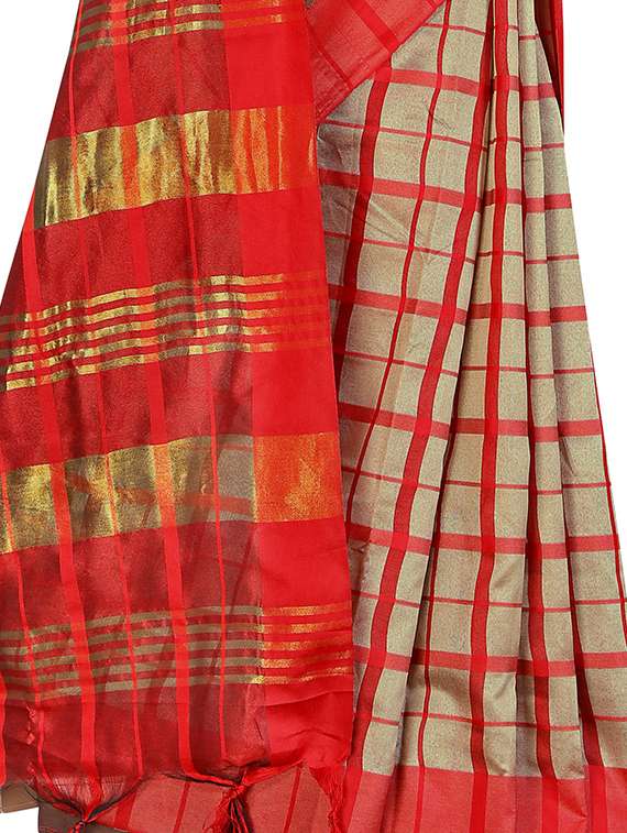 check printed saree with blouse - 18739094 - Standard Image - 2