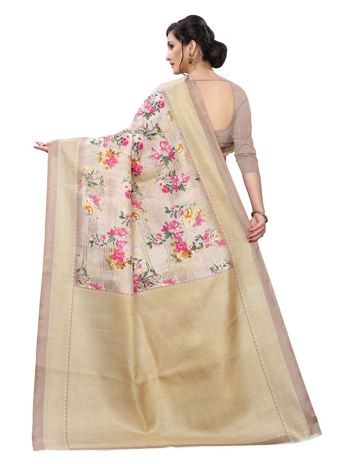 zari bordered floral designed saree with blouse - 18739396 - Standard Image - 2