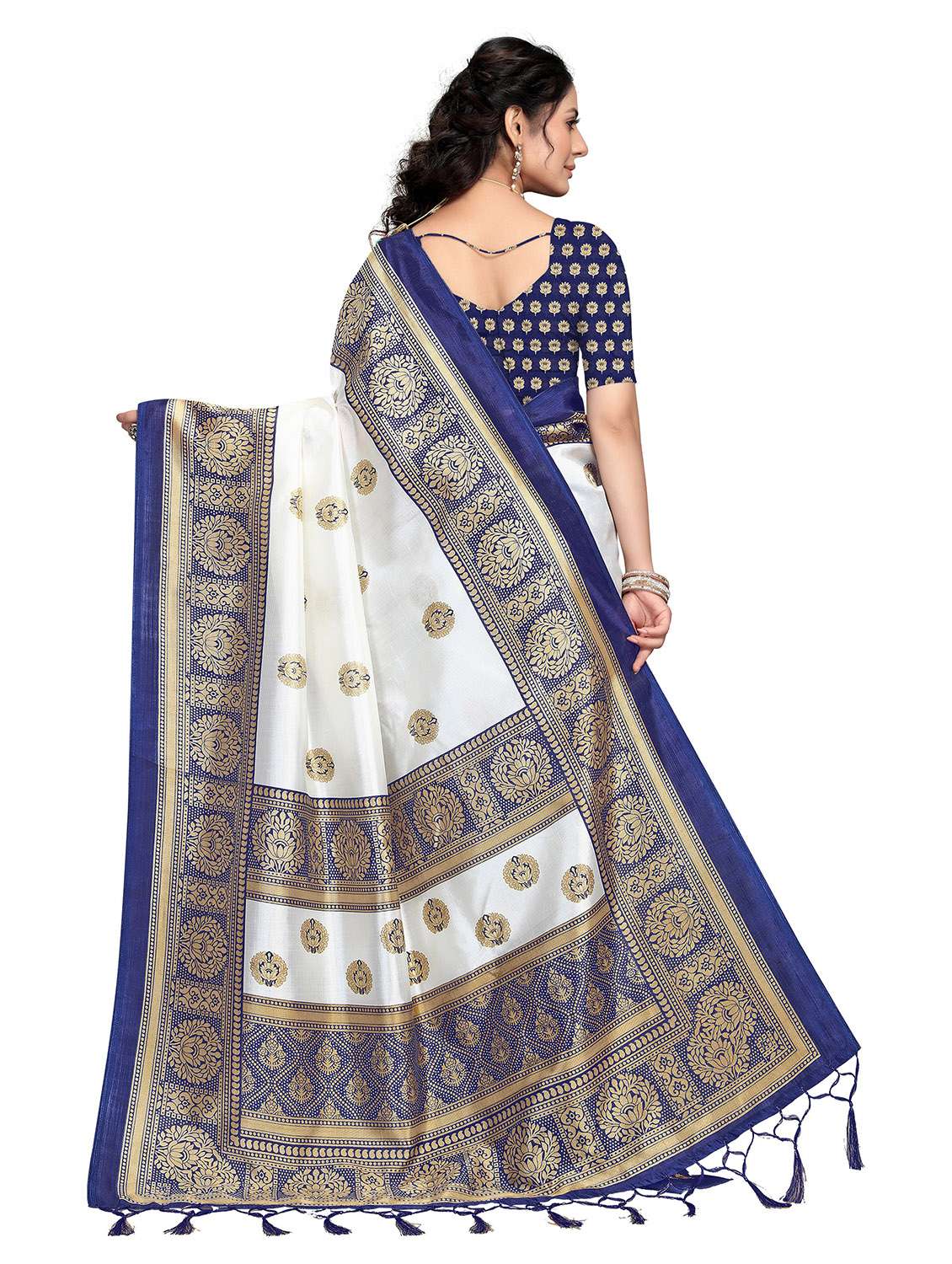 women's self design white colored saree with blouse - 18739399 -  Standard Image - 2