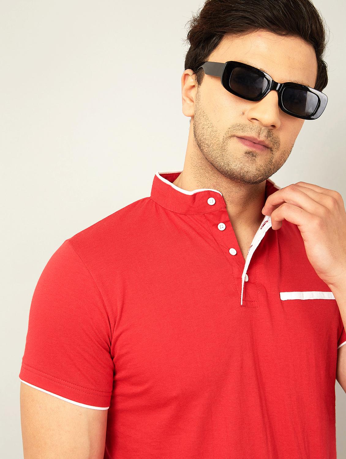 red colored mandarin neck t-shirt - 18742753 - Standard Image - 2