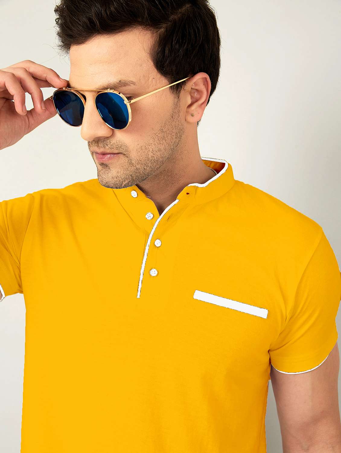 yellow colored mandarin neck t-shirt - 18742772 -  Standard Image - 2