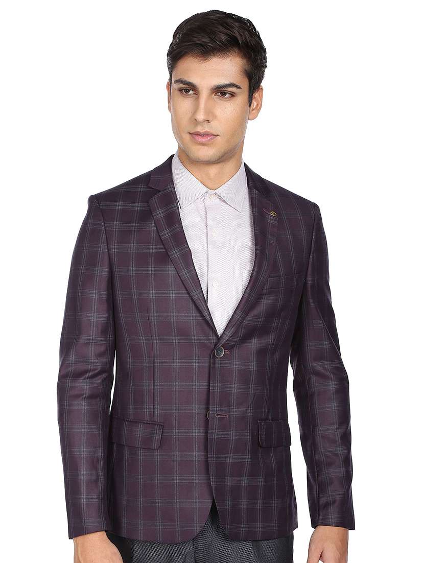 purple checked formal blazer