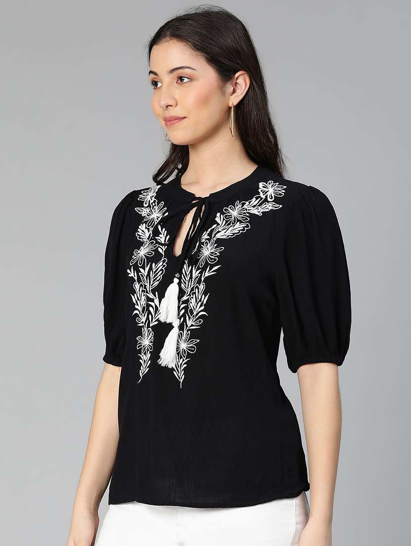 black embroidered viscose blouson top - 18743100 -  Standard Image - 2