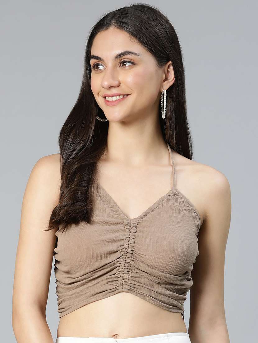 women's crop v neck top