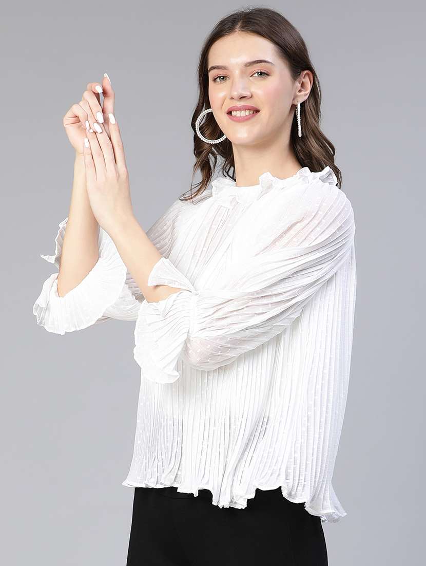 women's ruffle round neck top - 18743107 -  Standard Image - 2