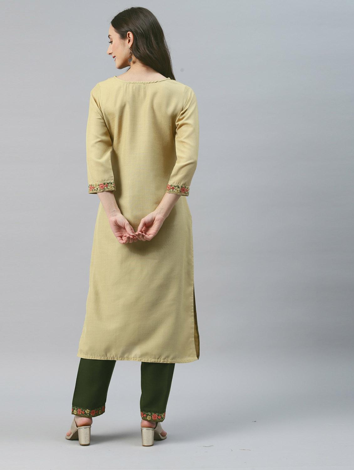 beige cotton kurta pant set - 18743180 - Standard Image - 2