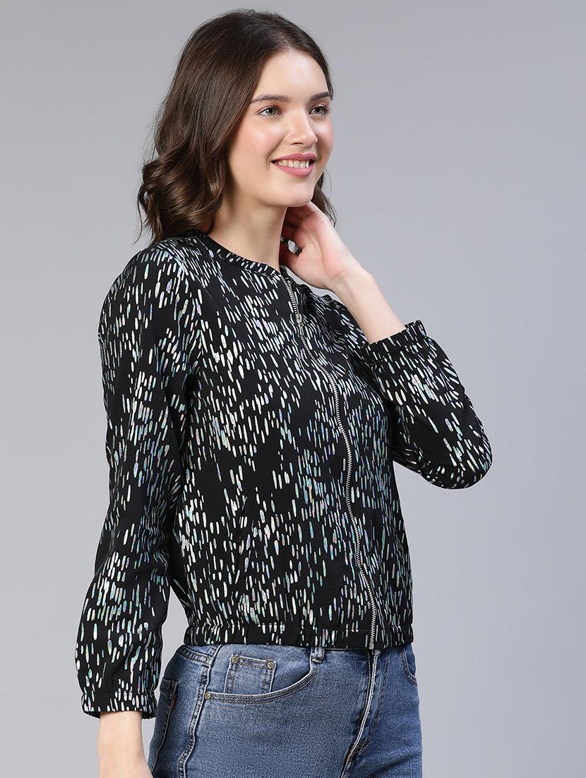 zip up foil printed casual jacket - 18743280 - Standard Image - 2