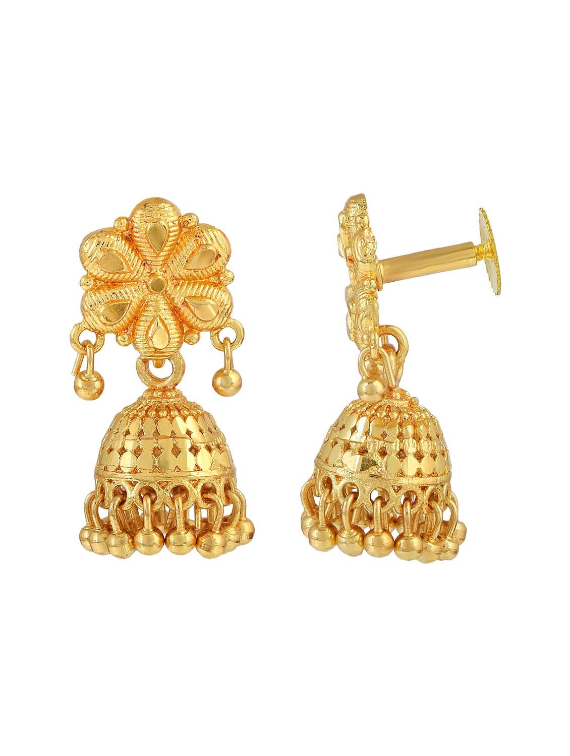 gold brass jhumka earring - 18743358 - Standard Image - 2