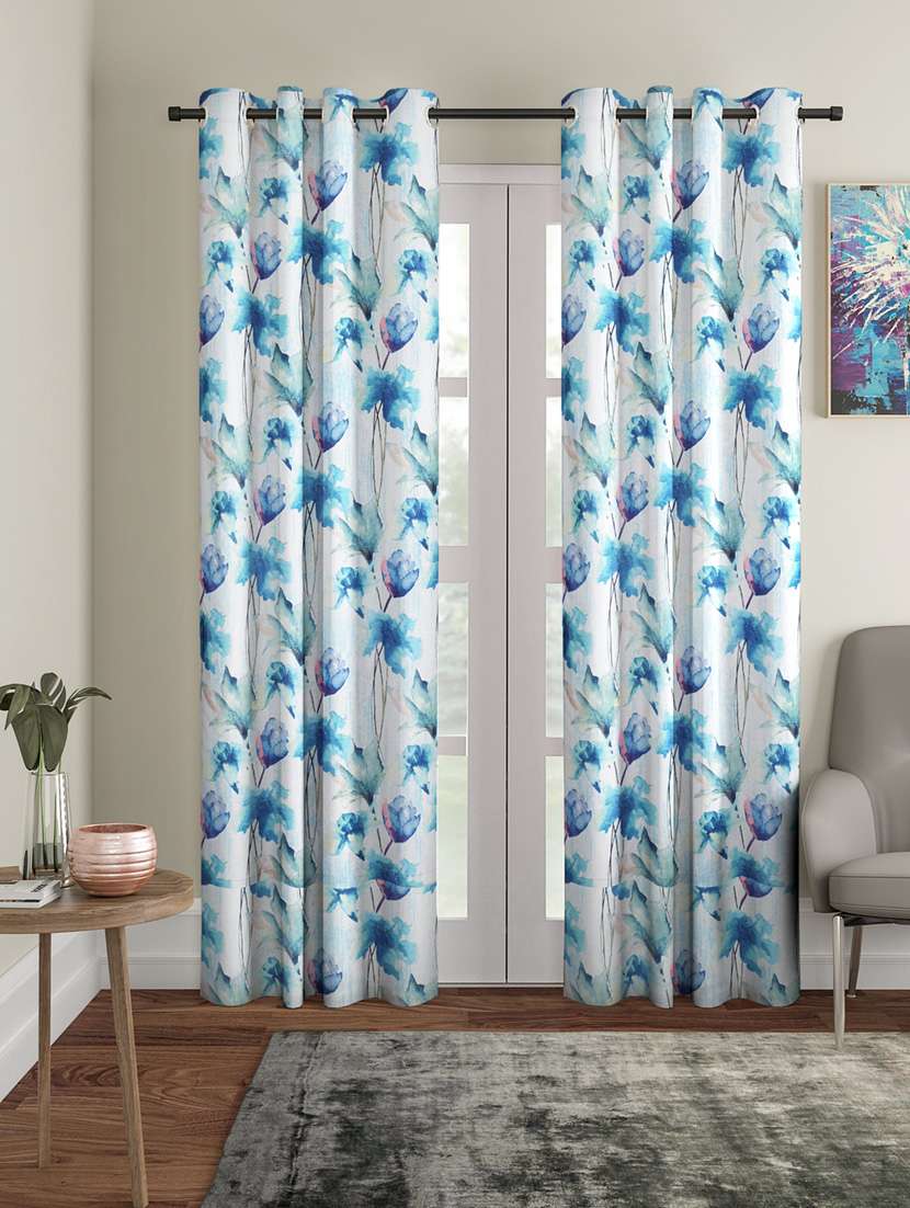 Home Sizzler Abstract Flower Polyester Semi Transparent Curtains