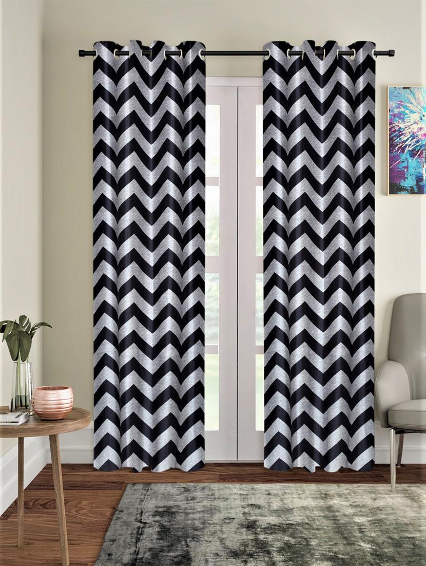 home sizzler zigzag black & grey polyester semi-transparent curtains