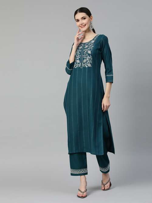 teal cotton kurta pant set - 18743698 - Standard Image - 0