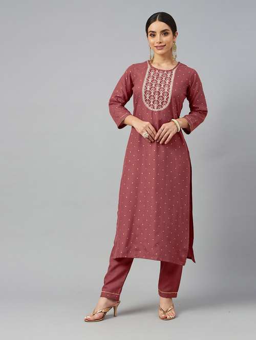 mauve kurta pant set - 18743719 -  Standard Image - 0