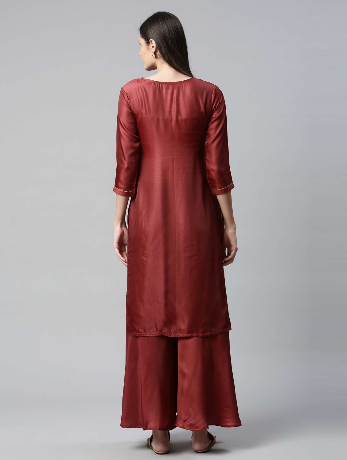 peach satin kurta palazzo set - 18743728 - Standard Image - 2